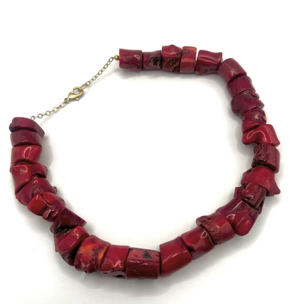 chunky raw coral choker necklace - Picture 4 of 11